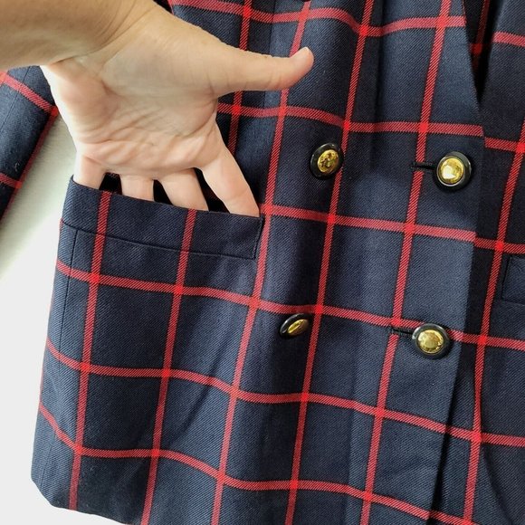 VTG Casual Corner Windowpane Plaid Blazer Womens Size 6 Gold Buttons & Pockets - Picture 4 of 16
